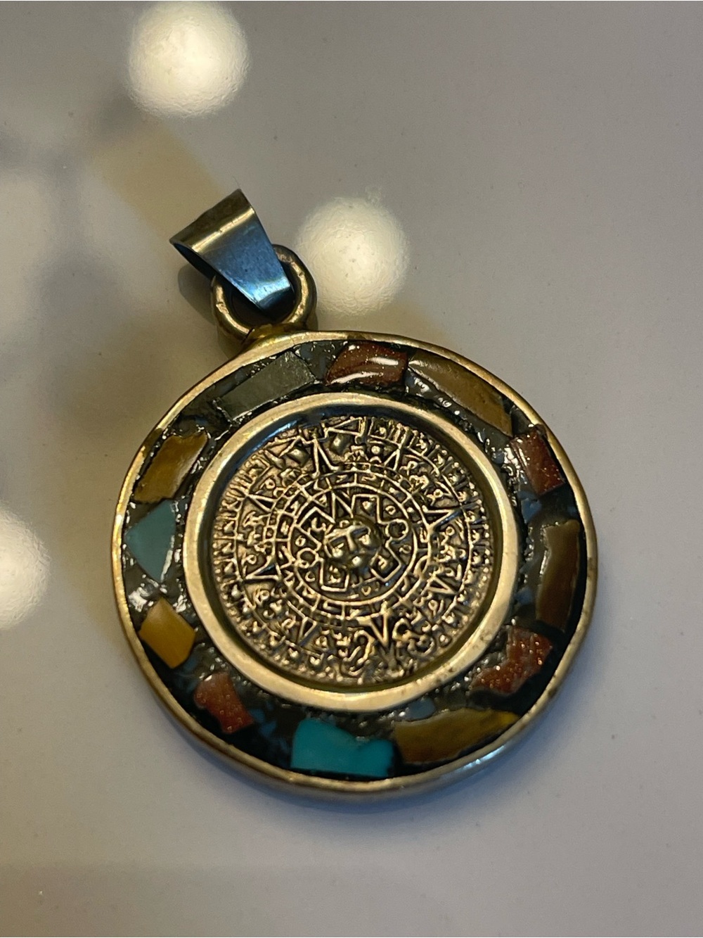 Silver Elephant Inlay Pendant with Multicolor Stones